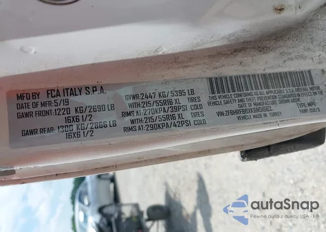 2019 Ram Promaster City Tradesman Slt z USA, uszkodzony, nr VIN ZFBHRFBBXK6N51663